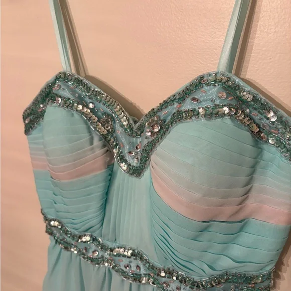 Beaded Ombre Prom Dress Mint Peach Size 5 Formal Gown - Picture 3 of 3